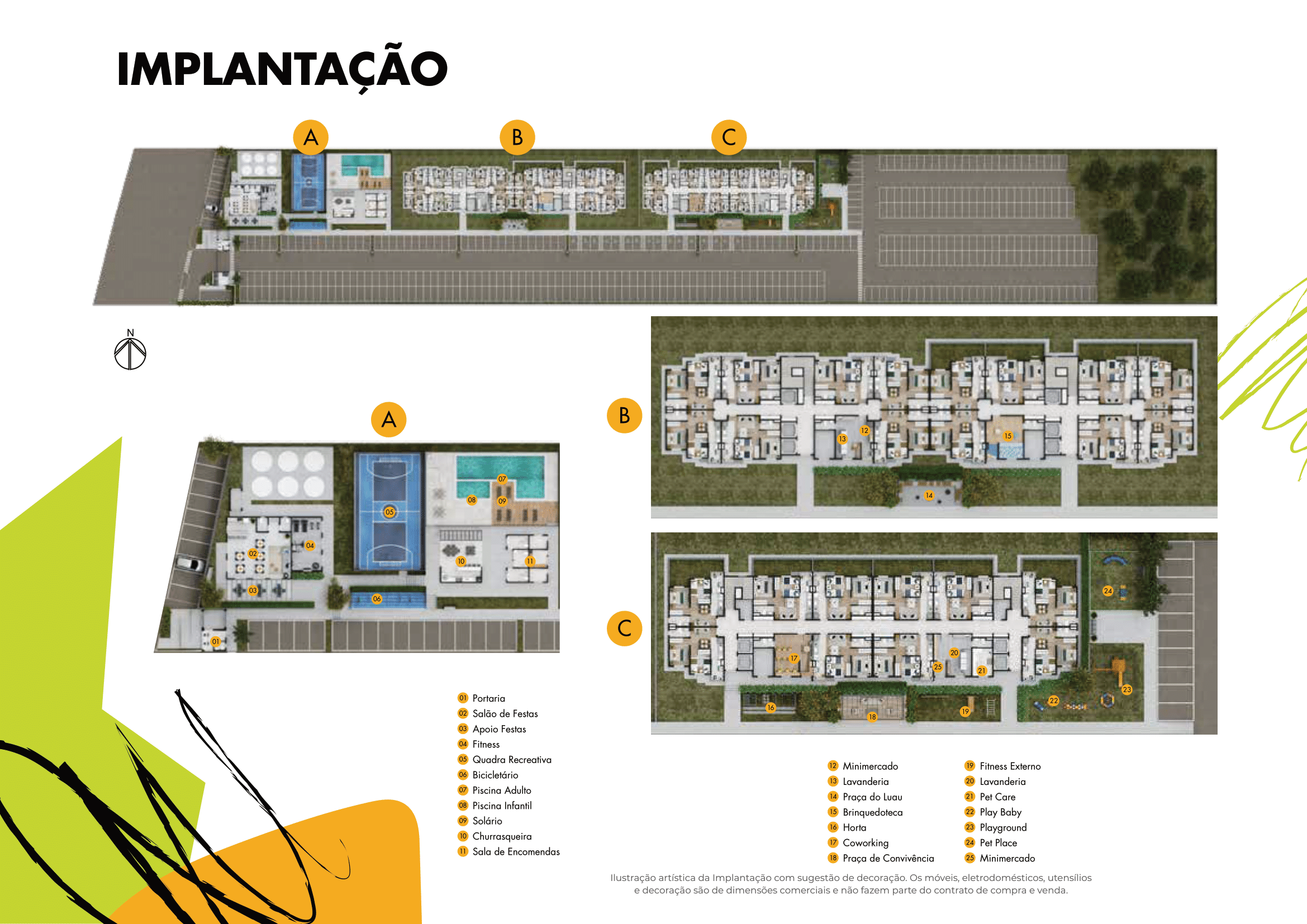 Implantação 2D do Vila Eco Park Jatobás vista superior mostrando distribuição das torres, áreas de lazer, piscinas, quadras esportivas, portaria e zonas do condomínio